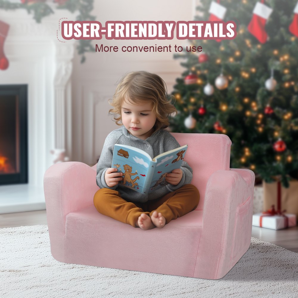VEVOR Silla de Bebé Plegable 2 en 1, Sofá Cama para Niños Pequeños, Sofá de Espuma Suave y Cómodo, Tumbona Convertible para Bebés, Asiento de Silla para Niños, Rosa, 1040 x 580 x 320 mm, Carga 20 kg