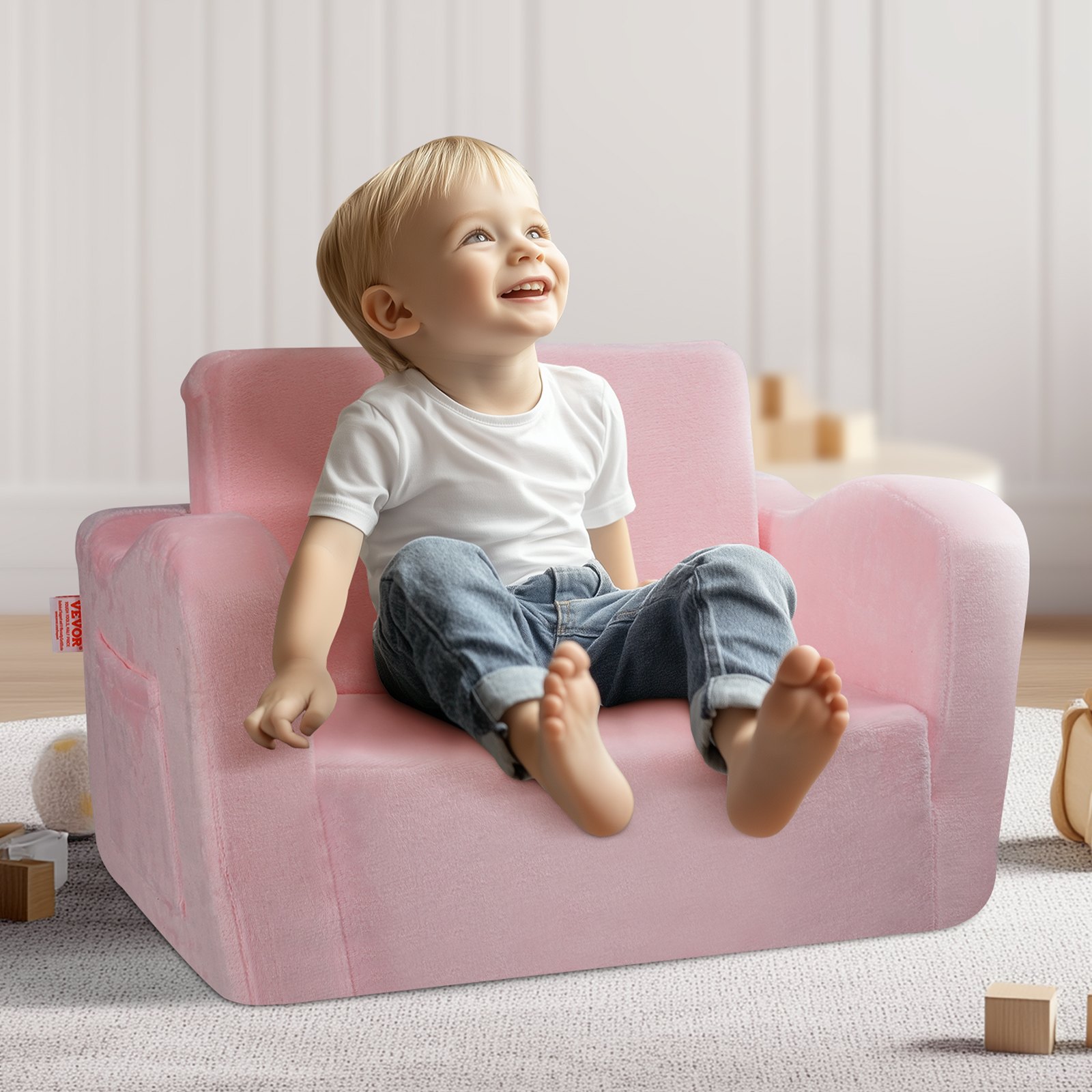 VEVOR Silla de Bebé Plegable 2 en 1, Sofá Cama para Niños Pequeños, Sofá de Espuma Suave y Cómodo, Tumbona Convertible para Bebés, Asiento de Silla para Niños, Rosa, 1040 x 580 x 320 mm, Carga 20 kg