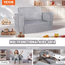 VEVOR 2 en 1 Sofá Infantil Plegable de 1040 x 580 x 320 mm Carga de 20kg Gris