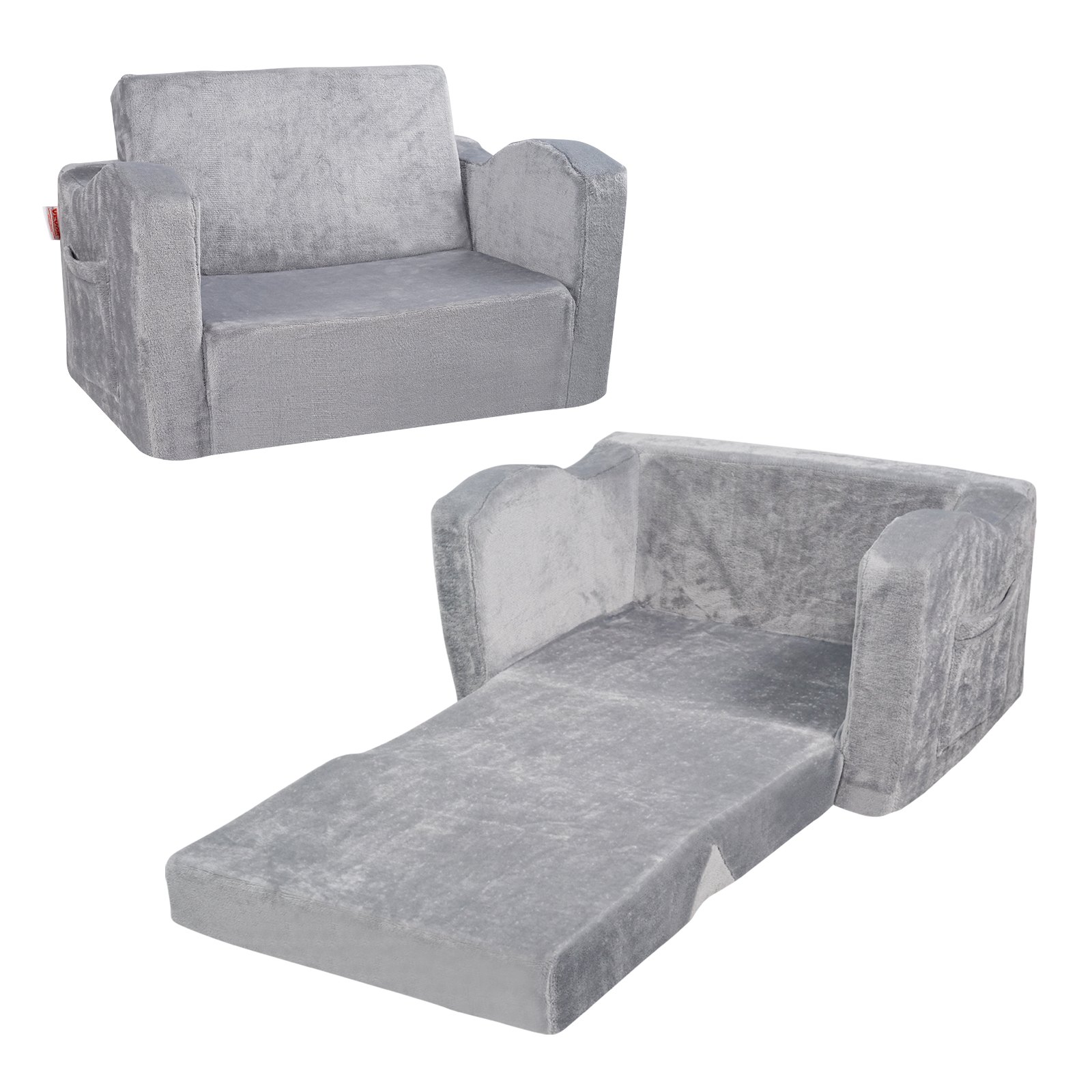 VEVOR Silla de Bebé Plegable 2 en 1, Sofá Cama para Niños Pequeños, Sofá de Espuma Suave y Cómodo, Tumbona Convertible para Bebés, Asiento de Silla para Niños, Gris, 1040 x 580 x 320 mm, Carga 20kg