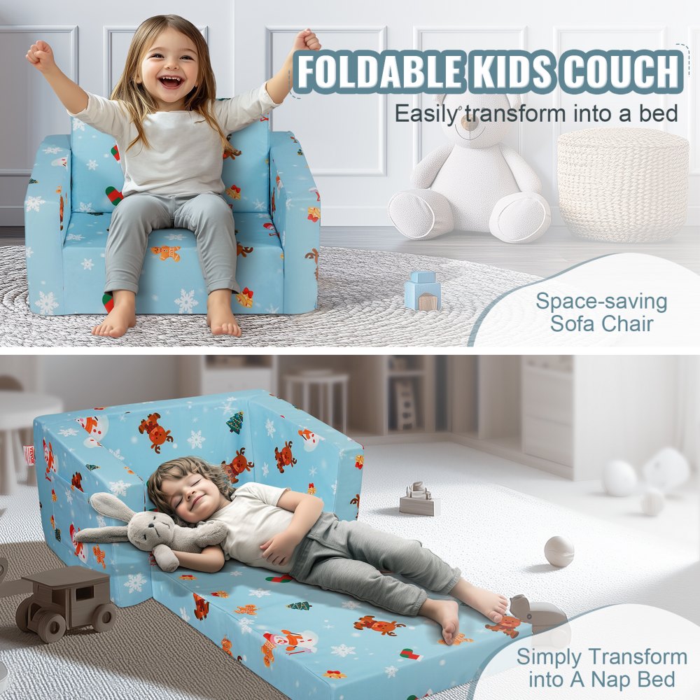 VEVOR Silla de Bebé Plegable 2 en 1, Sofá Cama para Niños Pequeños, Sofá de Espuma Suave y Cómodo, Tumbona Convertible para Bebé, Asiento de Silla con Dibujos Animados, Rosa, 1040 x 580 x 320 mm