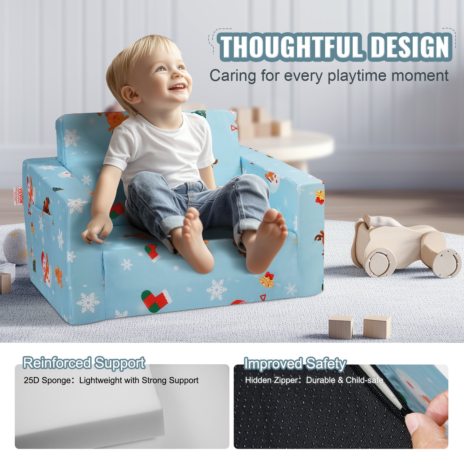 VEVOR Silla de Bebé Plegable 2 en 1, Sofá Cama para Niños Pequeños, Sofá de Espuma Suave y Cómodo, Tumbona Convertible para Bebé, Asiento de Silla con Dibujos Animados, Rosa, 1040 x 580 x 320 mm