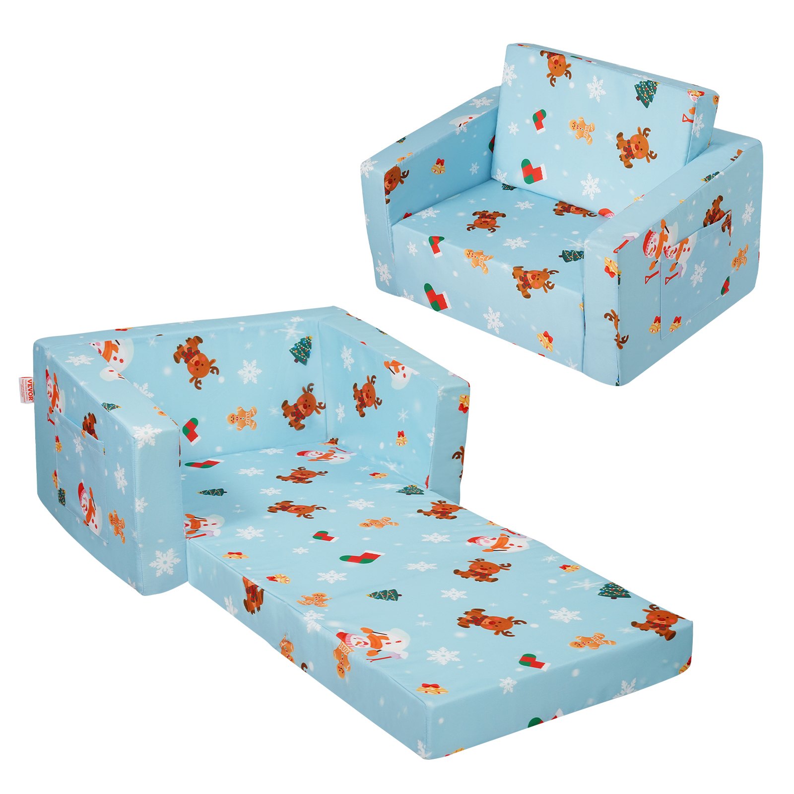 VEVOR Silla de Bebé Plegable 2 en 1, Sofá Cama para Niños Pequeños, Sofá de Espuma Suave y Cómodo, Tumbona Convertible para Bebé, Asiento de Silla con Dibujos Animados, Rosa, 1040 x 580 x 320 mm