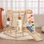 VEVOR Parque Infantil 7 en 1 para Niños Pequeños, Madera de Pino y Plástico, 120 x 109 x 121 cm, con Escalera de Madera y la de Red, Cuerda, Columpio, Estructura de Escalada, Tobogán, Carga 136 kg