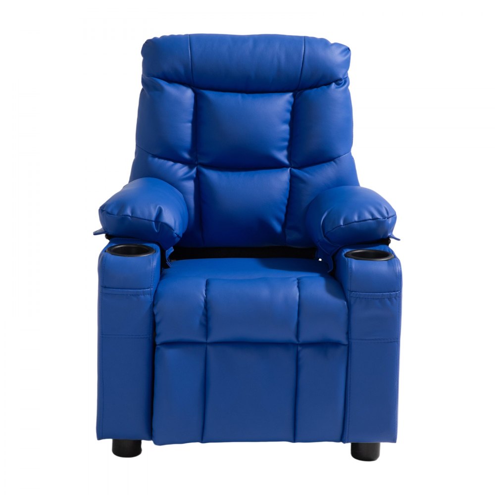 VEVOR Sillón Relax Reclinable para Niños, Sofá Infantil, Respaldo Ajustable de 107° a 126°, con 2 Portavasos 4 Bolsillos y Reposapiés, de Cuero Sintético, Butaca para Salón Lectura Siesta, Color Azul
