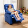 VEVOR Sillón Relax Reclinable para Niños, Sofá Infantil, Respaldo Ajustable de 107° a 126°, con 2 Portavasos 4 Bolsillos y Reposapiés, de Cuero Sintético, Butaca para Salón Lectura Siesta, Color Azul