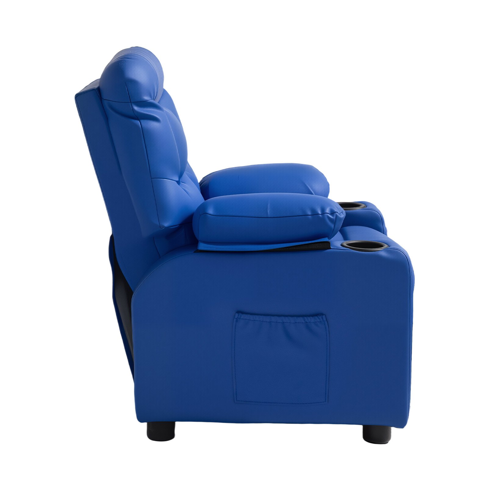 VEVOR Sillón Relax Reclinable para Niños, Sofá Infantil, Respaldo Ajustable de 107° a 126°, con 2 Portavasos 4 Bolsillos y Reposapiés, de Cuero Sintético, Butaca para Salón Lectura Siesta, Color Azul