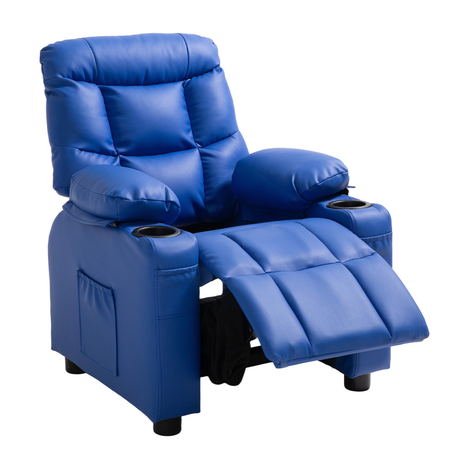 VEVOR Sillón Relax Reclinable para Niños, Sofá Infantil, Respaldo Ajustable de 107° a 126°, con 2 Portavasos 4 Bolsillos y Reposapiés, de Cuero Sintético, Butaca para Salón Lectura Siesta, Color Azul