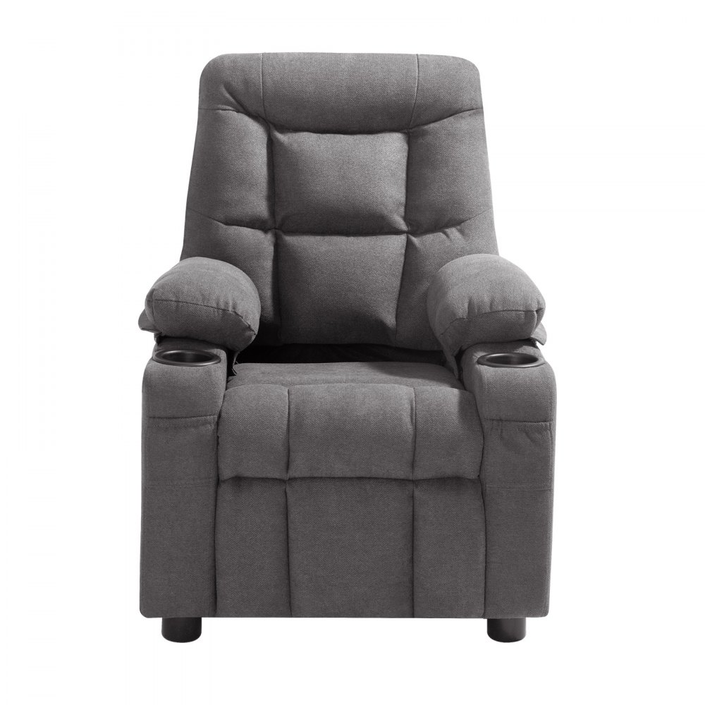 VEVOR Sillón Relax Reclinable para Niños, Sofá Infantil, Reposapiés y Respaldo Ajustable de 107° a 126°, 2 Portavasos y 4 Bolsillos para Almacenamiento, Butaca para Salón Lectura Siesta, Color Gris