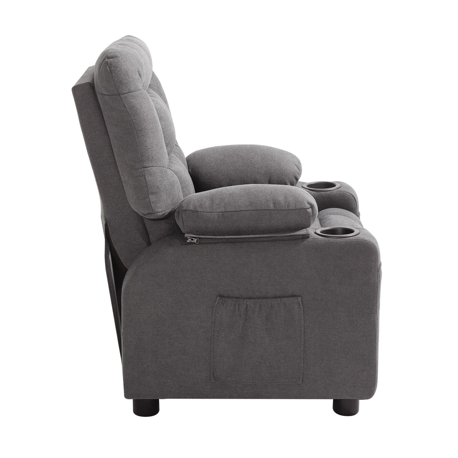 VEVOR Sillón Relax Reclinable para Niños, Sofá Infantil, Reposapiés y Respaldo Ajustable de 107° a 126°, 2 Portavasos y 4 Bolsillos para Almacenamiento, Butaca para Salón Lectura Siesta, Color Gris