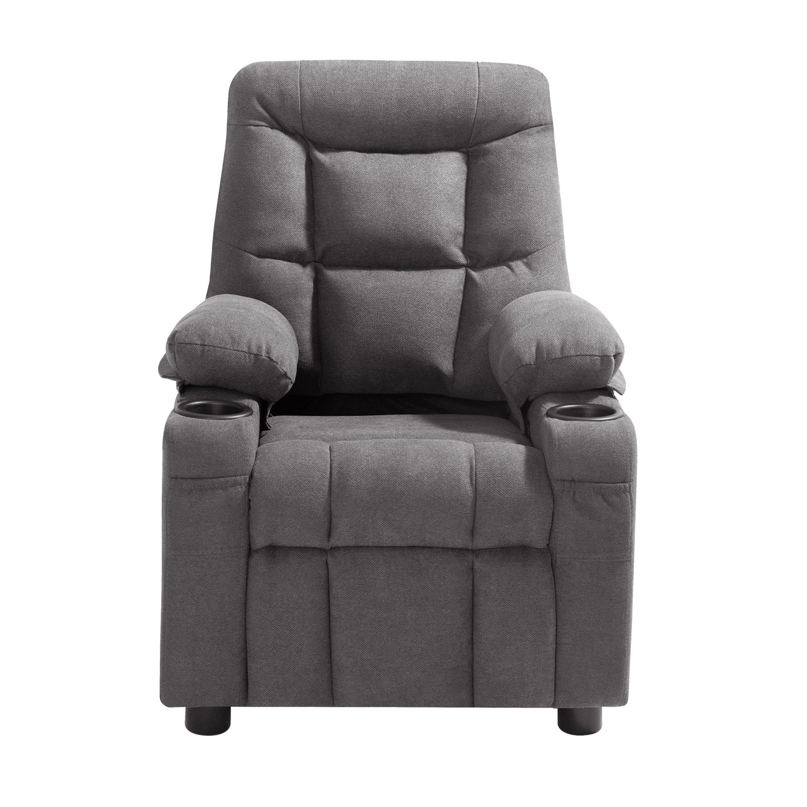 VEVOR Sillón Relax Reclinable para Niños, Sofá Infantil, Reposapiés y Respaldo Ajustable de 107° a 126°, 2 Portavasos y 4 Bolsillos para Almacenamiento, Butaca para Salón Lectura Siesta, Color Gris