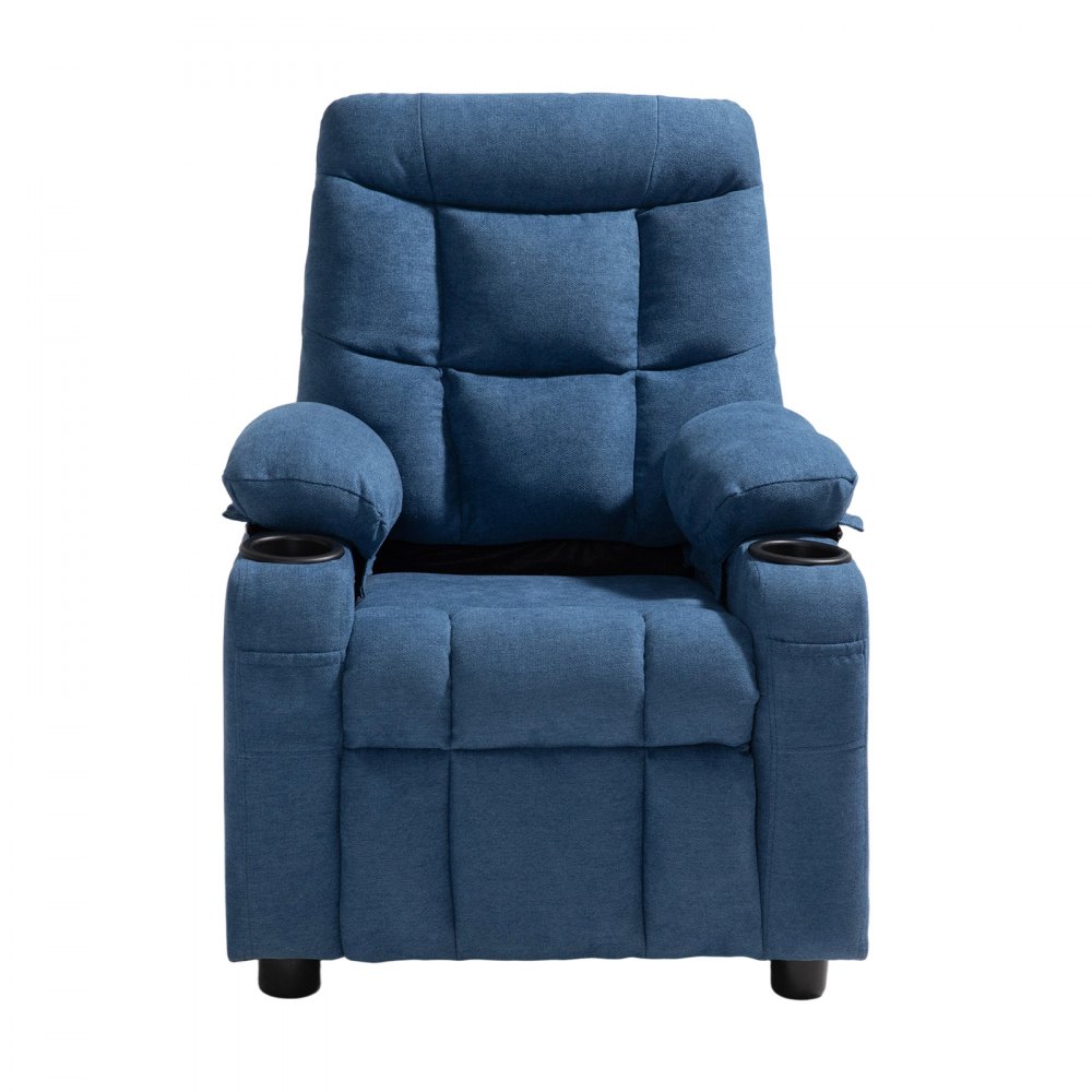 VEVOR Sillón Reclinable Infantil con Portavasos y Bolsillos Respaldo Ajustable de 107° a 126° Tejido de Poliéster Transpirable Marco de Madera para Sala de Estudio, Guardería, Sala de Juegos, Azul
