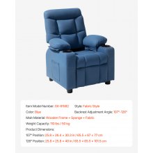 VEVOR Sillón Reclinable Infantil con Portavasos y Bolsillos Respaldo Ajustable de 107° a 126° Tejido de Poliéster Transpirable Marco de Madera para Sala de Estudio, Guardería, Sala de Juegos, Azul