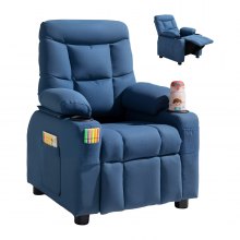 VEVOR Sillón Reclinable Infantil con Portavasos y Bolsillos Respaldo Ajustable de 107° a 126° Tejido de Poliéster Transpirable Marco de Madera para Sala de Estudio, Guardería, Sala de Juegos, Azul