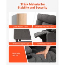 VEVOR Sillón Reclinable Infantil con Portavasos y Bolsillos Respaldo Ajustable de 107° a 126° Tejido de Poliéster Transpirable Marco de Madera para Sala de Estudio, Guardería, Sala de Juegos, Gris