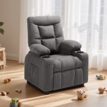 VEVOR Sillón Reclinable Infantil con Portavasos y Bolsillos Respaldo Ajustable de 107° a 126° Tejido de Poliéster Transpirable Marco de Madera para Sala de Estudio, Guardería, Sala de Juegos, Gris