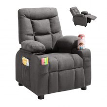 VEVOR Sillón Reclinable Infantil con Portavasos y Bolsillos Respaldo Ajustable de 107° a 126° Tejido de Poliéster Transpirable Marco de Madera para Sala de Estudio, Guardería, Sala de Juegos, Gris