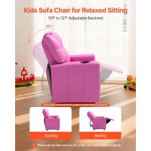 VEVOR Sillón Reclinable Infantil con Portavasos Respaldo Ajustable 101° a 121° Sofá Reclinable de Piel Sintética Fácil de Limpiar Carga de 40 kg para Sala de Estudio, Guardería, Sala de Juegos, Rosa
