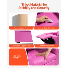 VEVOR Sillón Reclinable Infantil con Portavasos Respaldo Ajustable 101° a 121° Sofá Reclinable de Piel Sintética Fácil de Limpiar Carga de 40 kg para Sala de Estudio, Guardería, Sala de Juegos, Rosa