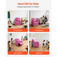 VEVOR Sillón Reclinable Infantil con Portavasos Respaldo Ajustable 101° a 121° Sofá Reclinable de Piel Sintética Fácil de Limpiar Carga de 40 kg para Sala de Estudio, Guardería, Sala de Juegos, Rosa