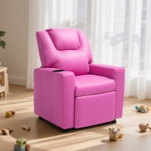 VEVOR Sillón Reclinable Infantil con Portavasos Respaldo Ajustable 101° a 121° Sofá Reclinable de Piel Sintética Fácil de Limpiar Carga de 40 kg para Sala de Estudio, Guardería, Sala de Juegos, Rosa
