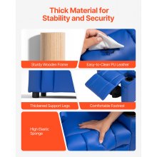 VEVOR Sillón Reclinable Infantil con Portavasos y Bolsillos Respaldo Ajustable 107° a 126° Sofá Reclinable de Piel Sintética Fácil de Limpiar para Sala de Estudio, Guardería, Sala de Juegos, Azul
