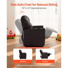 VEVOR Sillón Reclinable Infantil con Portavasos Respaldo Ajustable 101°-121° Sofá Reclinable de Piel Sintética Fácil de Limpiar Carga de 40 kg para Sala de Estudio, Guardería, Sala de Juegos, Marrón
