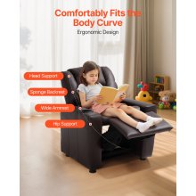 VEVOR Sillón Reclinable Infantil con Portavasos Respaldo Ajustable 101°-121° Sofá Reclinable de Piel Sintética Fácil de Limpiar Carga de 40 kg para Sala de Estudio, Guardería, Sala de Juegos, Marrón