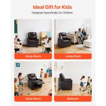 VEVOR Sillón Reclinable Infantil con Portavasos Respaldo Ajustable 101°-121° Sofá Reclinable de Piel Sintética Fácil de Limpiar Carga de 40 kg para Sala de Estudio, Guardería, Sala de Juegos, Marrón