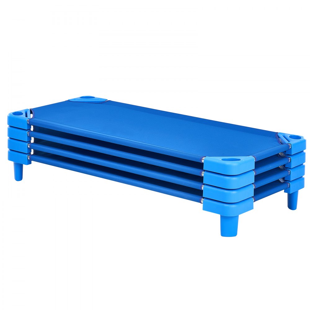 VEVOR Cuna Apilable para Niños 4 Piezas Cuna Portátil para Siesta de Niños 130x57 cm Cunas para Guardería para Niños Camas para Guardería en Aulas Preescolares para Dormir, Descansar, Siestas, Azul