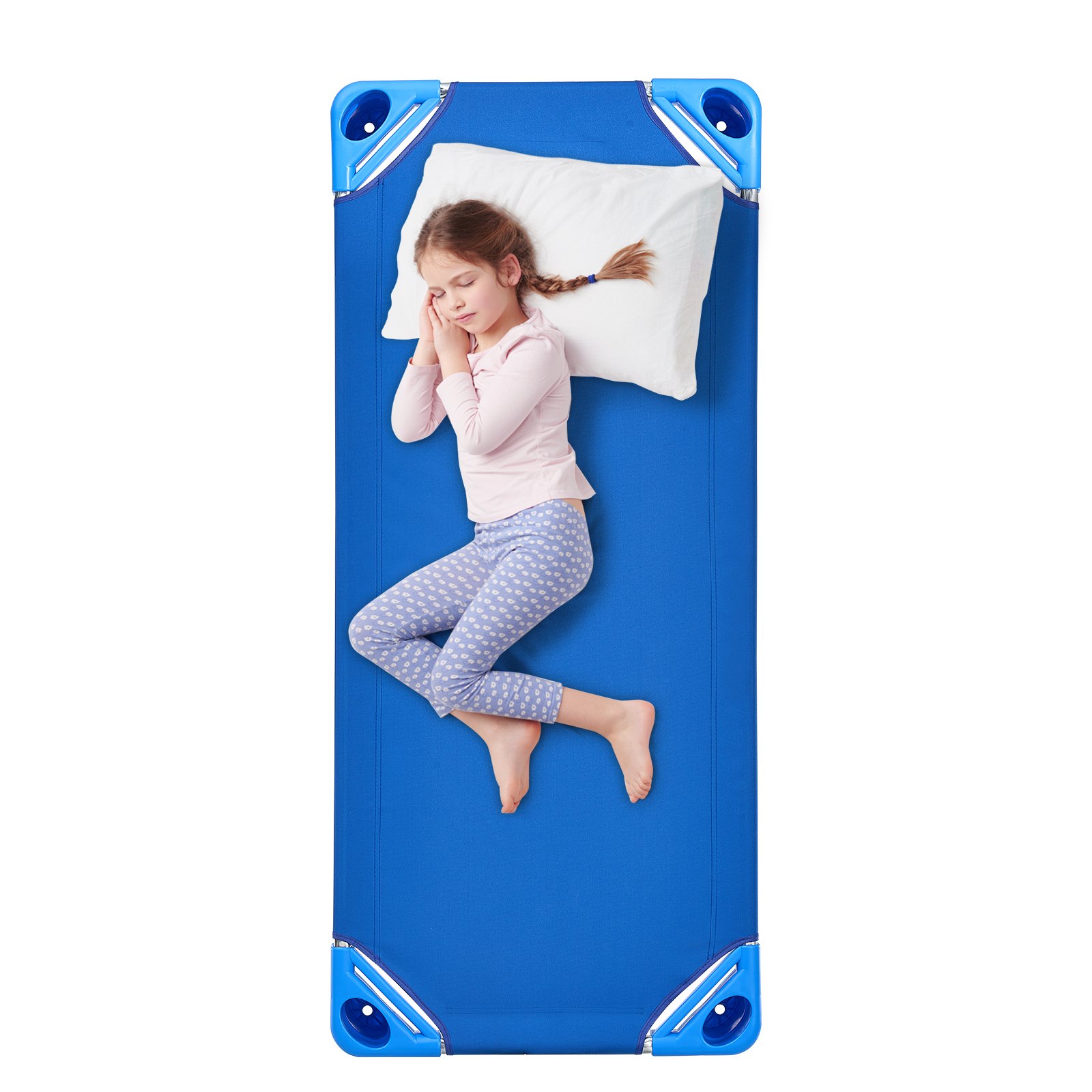 VEVOR Cuna Apilable para Niños 4 Piezas Cuna Portátil para Siesta de Niños 130x57 cm Cunas para Guardería para Niños Camas para Guardería en Aulas Preescolares para Dormir, Descansar, Siestas, Azul