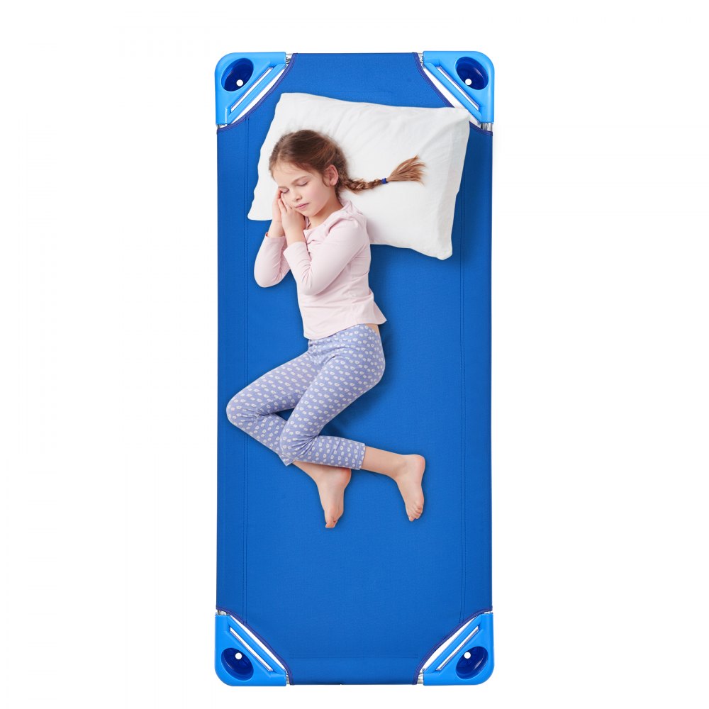 VEVOR Cuna Apilable para Niños 6 Piezas Cuna Portátil para Siesta de Niños 130x57 cm Cunas para Guardería para Niños Camas para Guardería en Aulas Preescolares para Dormir, Descansar, Siestas, Azul