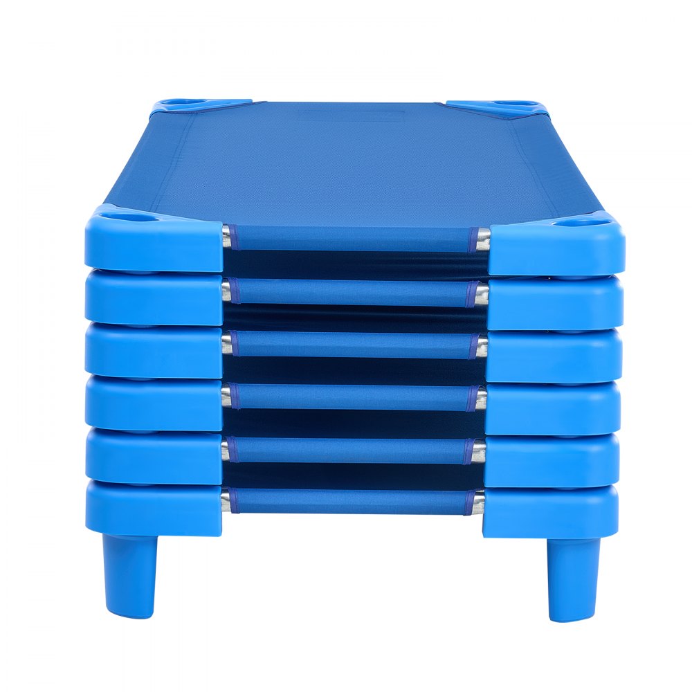 VEVOR Cuna Apilable para Niños 6 Piezas Cuna Portátil para Siesta de Niños 130x57 cm Cunas para Guardería para Niños Camas para Guardería en Aulas Preescolares para Dormir, Descansar, Siestas, Azul