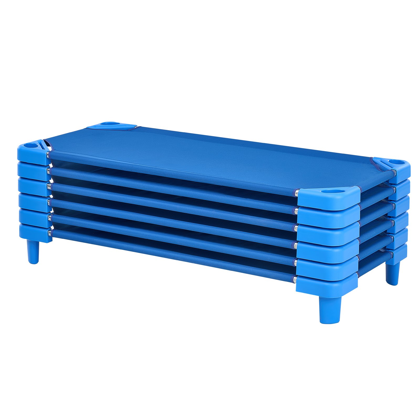 VEVOR Cuna Apilable para Niños 6 Piezas Cuna Portátil para Siesta de Niños 130x57 cm Cunas para Guardería para Niños Camas para Guardería en Aulas Preescolares para Dormir, Descansar, Siestas, Azul