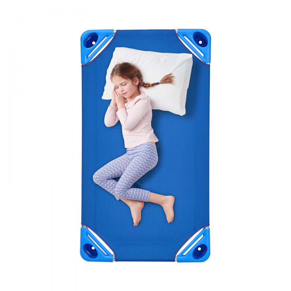 VEVOR Cuna Apilable para Niños 6 Piezas Cuna Portátil para Siesta de Niños 102x57 cm Cunas para Guardería para Niños Camas para Guardería en Aulas Preescolares para Dormir, Descansar, Siestas, Azul