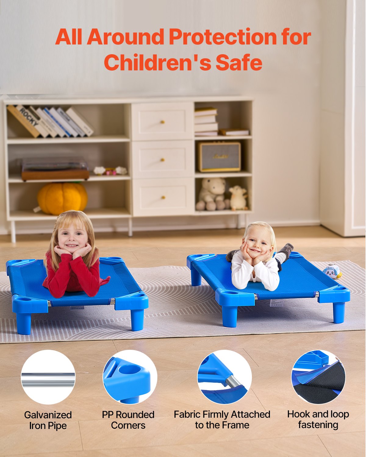 VEVOR Cuna Apilable para Niños 6 Piezas Cuna Portátil para Siesta de Niños 102x57 cm Cunas para Guardería para Niños Camas para Guardería en Aulas Preescolares para Dormir, Descansar, Siestas, Azul