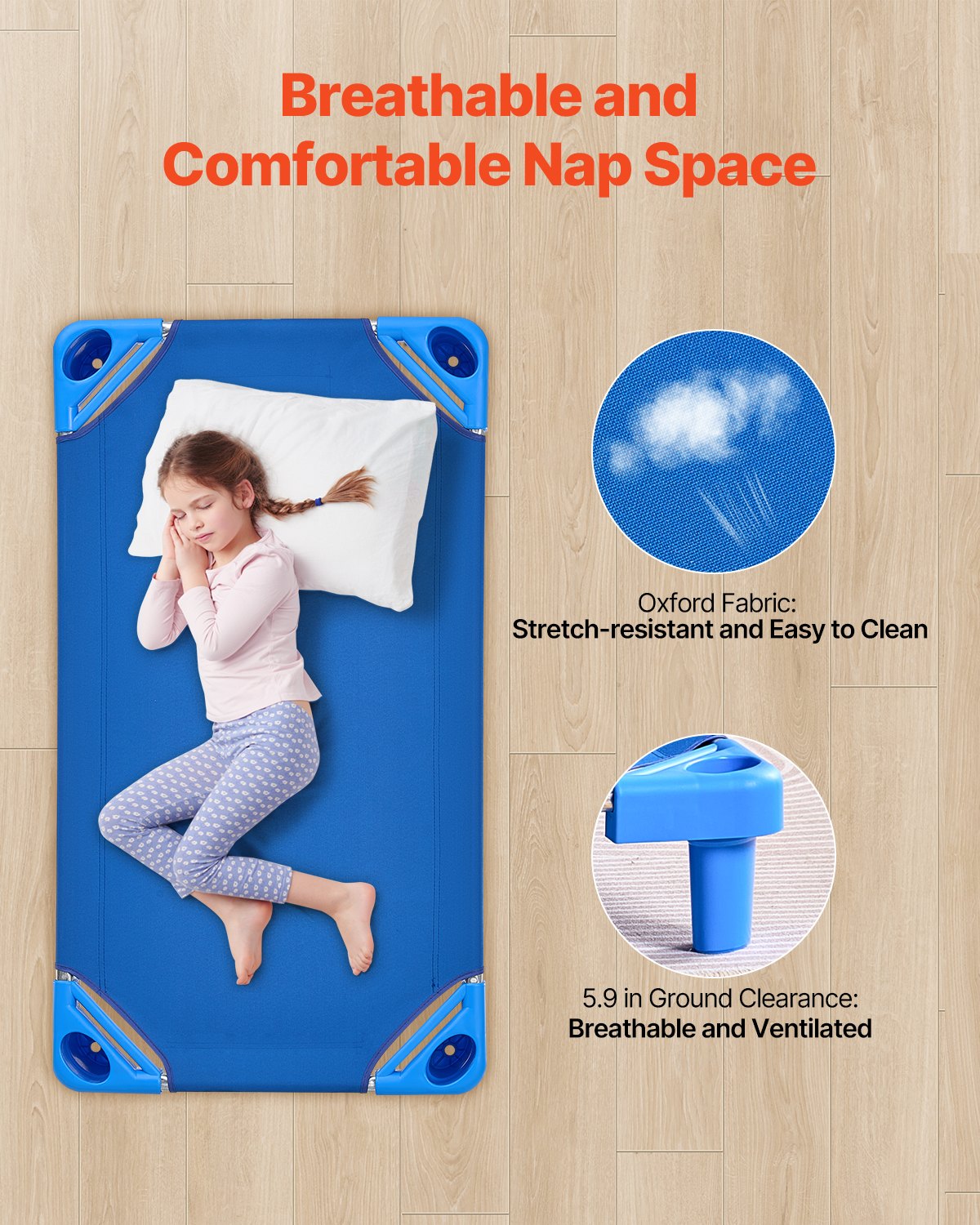 VEVOR Cuna Apilable para Niños 6 Piezas Cuna Portátil para Siesta de Niños 102x57 cm Cunas para Guardería para Niños Camas para Guardería en Aulas Preescolares para Dormir, Descansar, Siestas, Azul