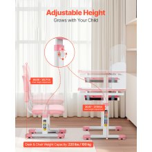 VEVOR Juego de Mesa y Silla de Estudio para Niños con Estantería y Cajones, Rosa