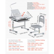 VEVOR Juego de Mesa y Silla de Estudio para Niños con Lámpara de Mesa, Gris
