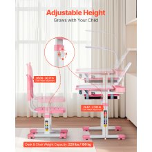 VEVOR Juego de Mesa y Silla de Estudio para Niños con Lámpara de Mesa, Rosa