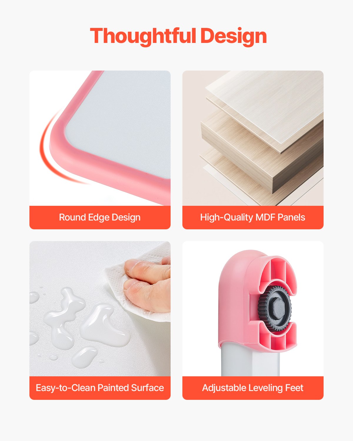 VEVOR Desk Set Children's Desk Work Table and Chair Height Adjustable (53-71 cm) Load Capacity (100 kg) with Table Lamp & 0-40° Tilting Desktop for Bedroom Pink