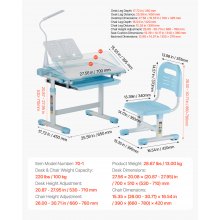 VEVOR Juego de Mesa y Silla de Estudio para Niños con Lámpara de Mesa, Azul