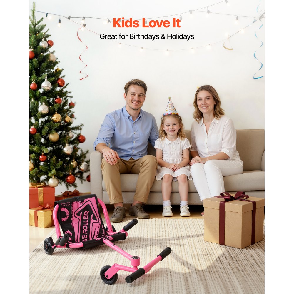 VEVOR Kart para Niños Ajustable 68 kg con Palanca de Freno, Ruedas LED de PU para Niños de 4 Años en Adelante, Patinete Infantil con 3 Longitudes Ajustables, Cuadro de Acero y Movimiento por Balanceo