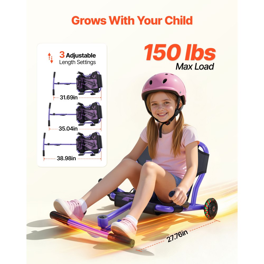VEVOR Patinete Infantil 68 kg con Freno de Mano Ruedas de PU y Luces LED, con Barra Ajustable en 3 Posiciones, Propulsión por Movimiento de Piernas y Cuadro de Acero para Niños de 4 Años en Adelante