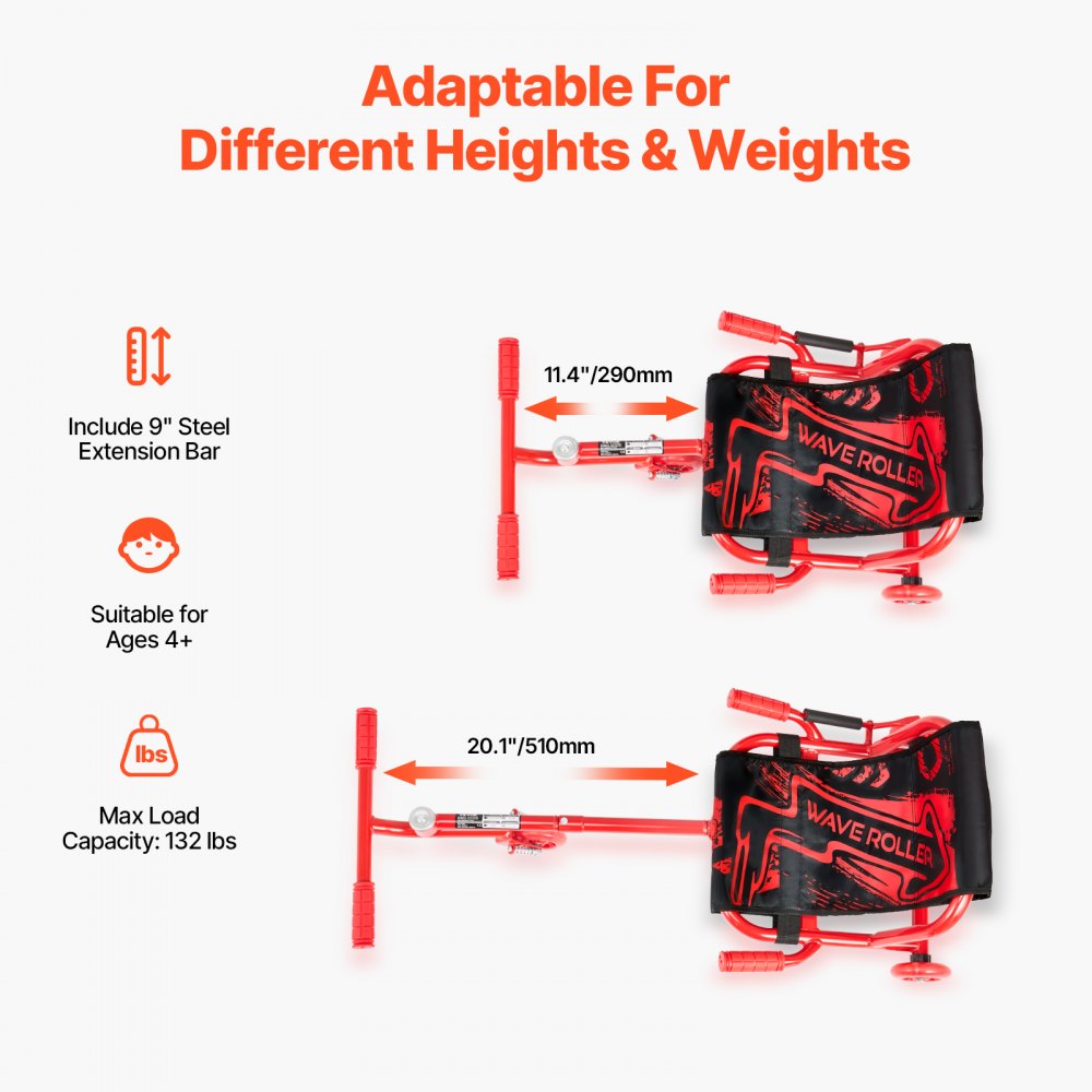 VEVOR Patinete Infantil 60 kg Ruedas LED Barra Ajustable y Freno de Mano, con Longitud de 96-119 cm, Asiento Oxford 400D, Cuadro de Acero y Propulsión sin Pedales para Niños de 4 Años en Adelante