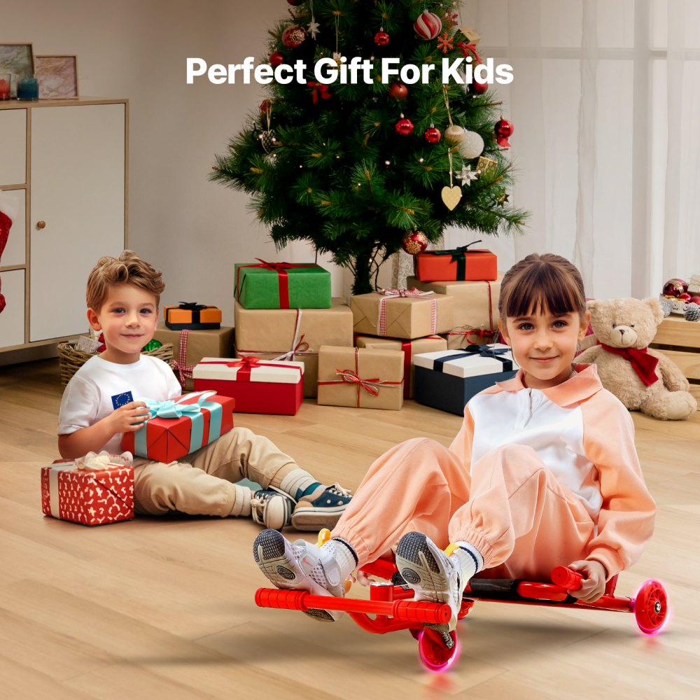 VEVOR Patinete Infantil 60 kg Ruedas LED Barra Ajustable y Freno de Mano, con Longitud de 96-119 cm, Asiento Oxford 400D, Cuadro de Acero y Propulsión sin Pedales para Niños de 4 Años en Adelante