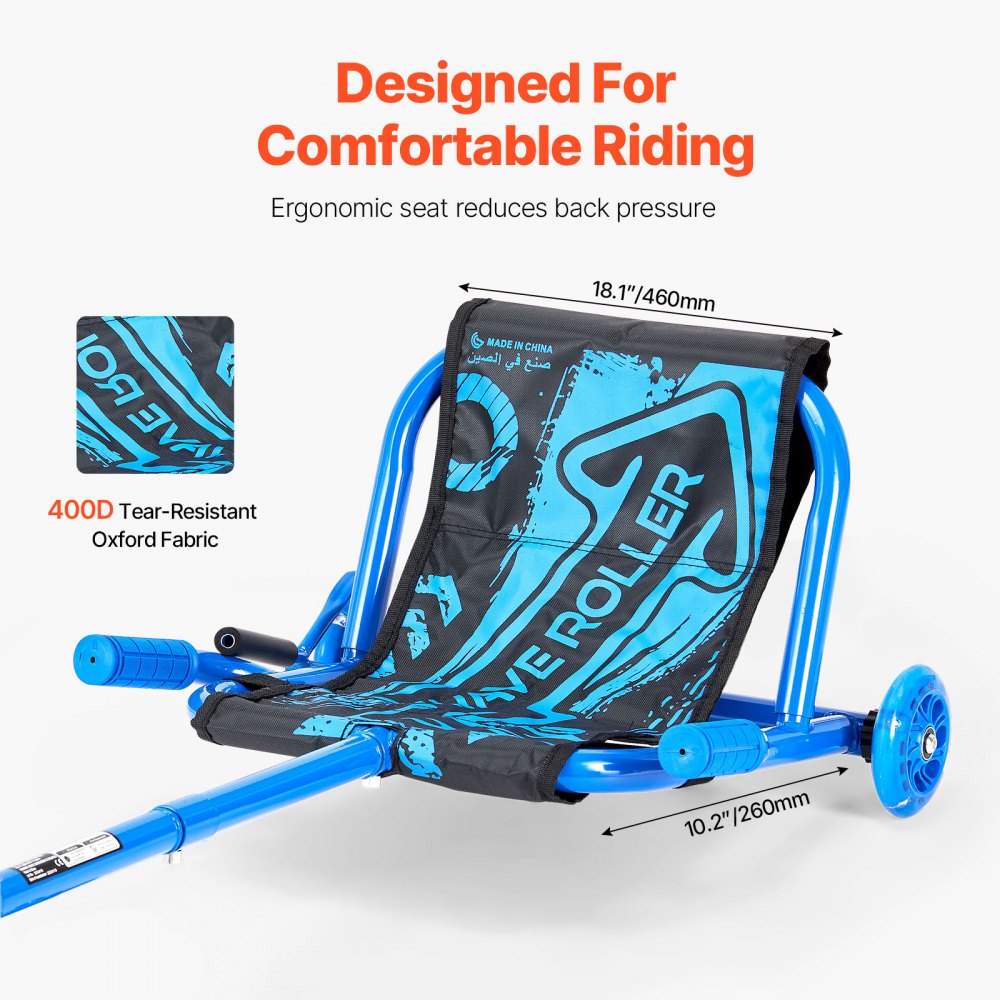 VEVOR Kart para Niños 60 kg, Patinete Infantil Ajustable 96-119 cm con LED, con Movimiento en Zigzag, Cuadro de Acero, Asiento Oxford 400D y Freno de Mano para Mayores de 4 Años, Interior y Exterior