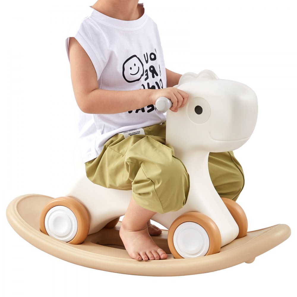 VEVOR Caballo Balancín 3 en 1 para Niños de 1 a 3 Años, Caballo Balancín para Bebé con Tabla de Equilibrio Desmontable y 4 Ruedas Lisas, Soporta hasta 36 kg de Material HDPE, Balanceo de 40°, Blanco