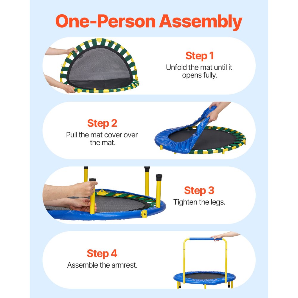 VEVOR Trampolín para Niños Plegable Cama Elástica Interior Exterior 92 cm para Niños Pequeños con Mango de Espuma Ejercicios de Trampolín Recreativos Regalo de Cumpleaños para Niños Más de 3 Años