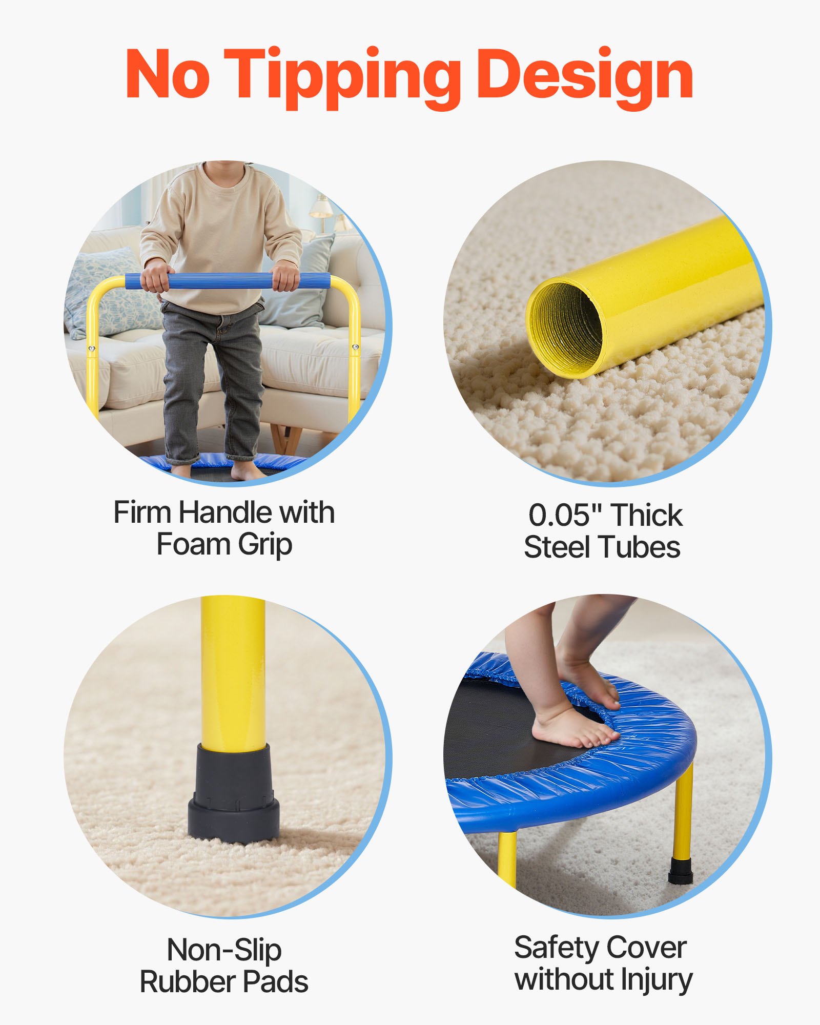 VEVOR Trampolín para Niños Plegable Cama Elástica Interior Exterior 92 cm para Niños Pequeños con Mango de Espuma Ejercicios de Trampolín Recreativos Regalo de Cumpleaños para Niños Más de 3 Años